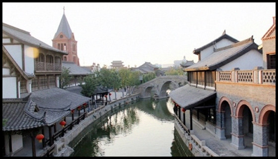 台儿庄运河古城月老河河畔的建筑风格 台儿庄古城的水乡建筑