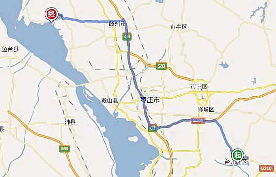 台儿庄古城自驾车到微山湖红荷湿地路线图 台儿庄古城自驾车到微山湖红荷湿地路线图