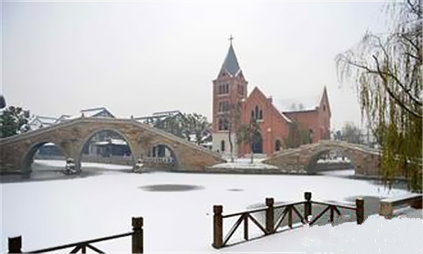 中华古水城冬天的雪景