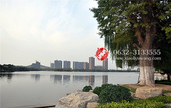 台儿庄运河湿地公园两岸的高楼大厦