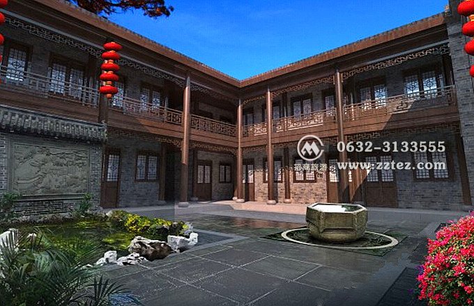 台儿庄状元楼酒店庭院,台儿庄古城内状元楼外观