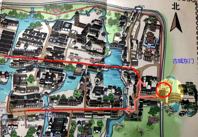台儿庄古城游览路线东门进城 台儿庄古城游览路线东门进城