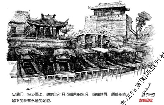 枣庄台儿庄古城记忆手绘明信片<a href='https://www.0632jj.cn/tezjd/91.html' target='_blank'><u>安澜门</u></a> 台儿庄古城旅游纪念品